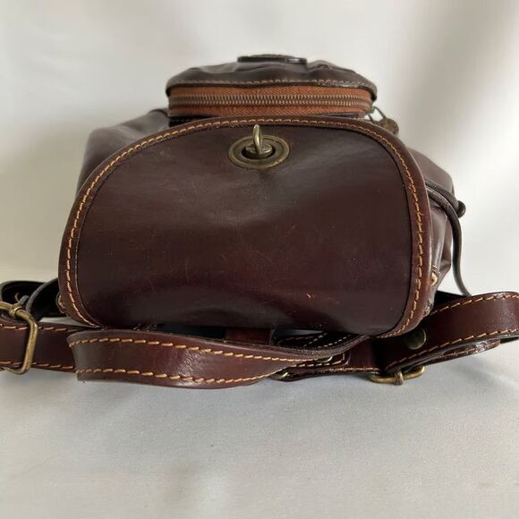 Robe di Firenze Leather Backpack Brown Italy Drawstring Flap Vintage Small main image 4